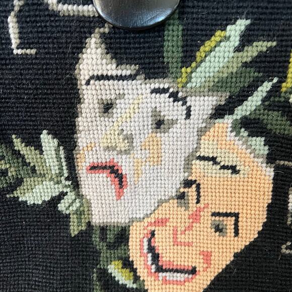 Vintage Needlepoint Thespian Comedy Tragedy Mask Purse Theater Costume Unique - Picture 3 of 11